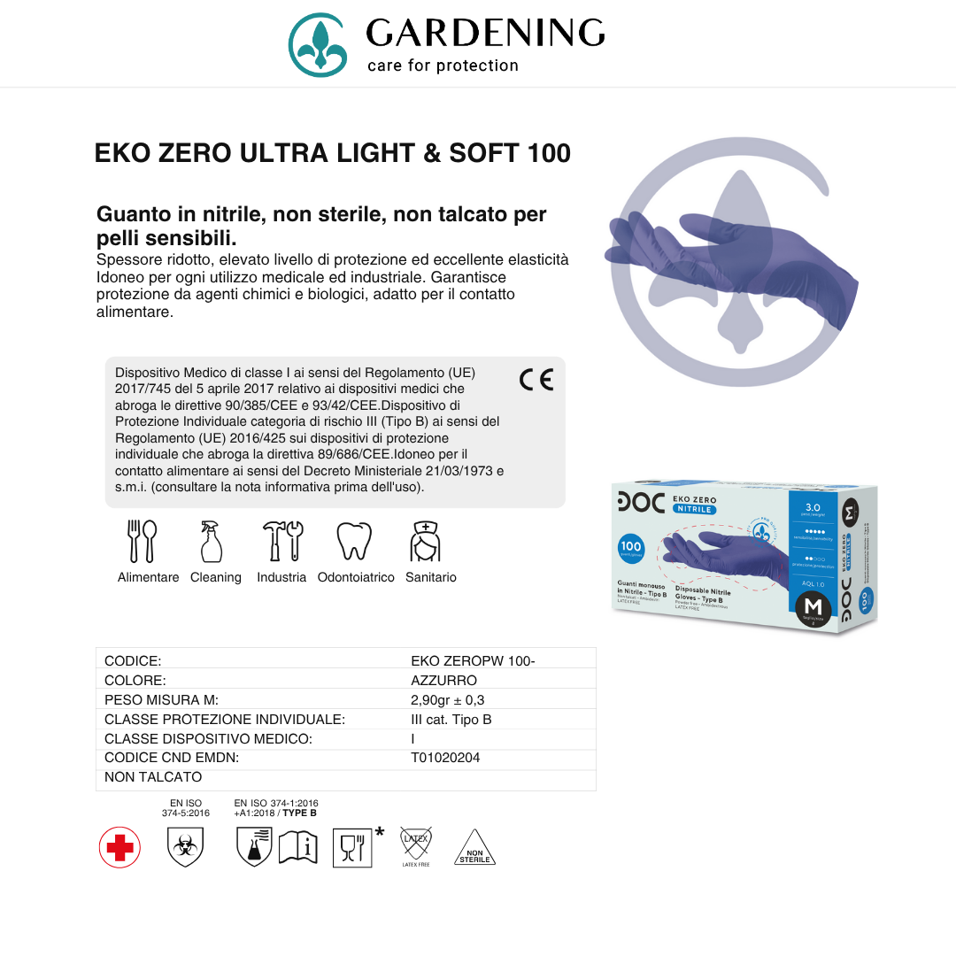 Guanti in Nitrile EKO Zero Ultra Light & Soft – Senza Talco Alta Protezione per Uso Professionale