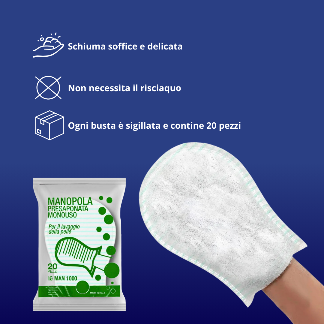 Manopola Presaponata Monouso in TNT, Pulizia Rapida e Sicura Senza Risciacquo