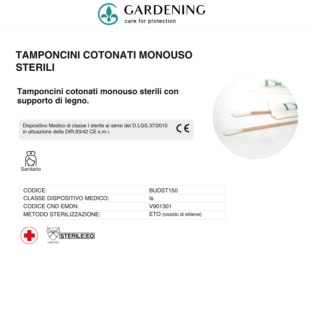 Tamponcini Cotonati Sterili Monouso – Con Manico in Legno (500 pz) Gardening S.r.l.