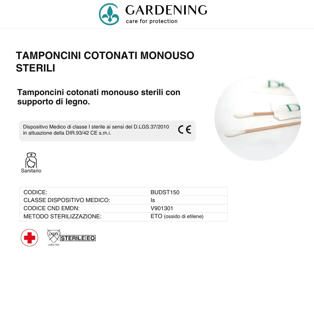 Tamponcini Cotonati Sterili Monouso – Con Manico in Legno (500 pz) Gardening S.r.l.