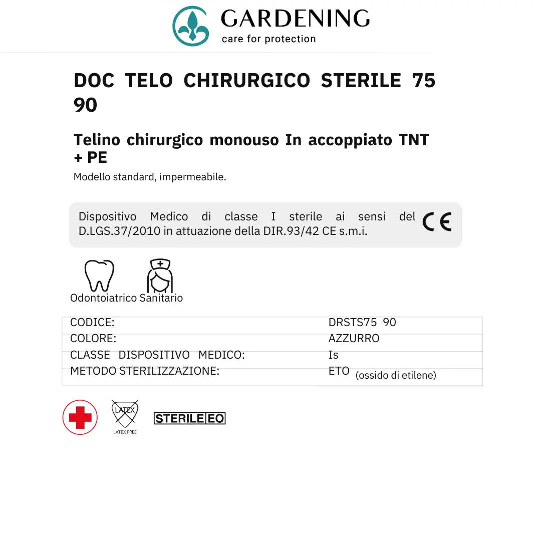 Teli Sterili Chirurgici impermeabile in accoppiato TNT + PE misura 75x90 Gardening S.r.l.