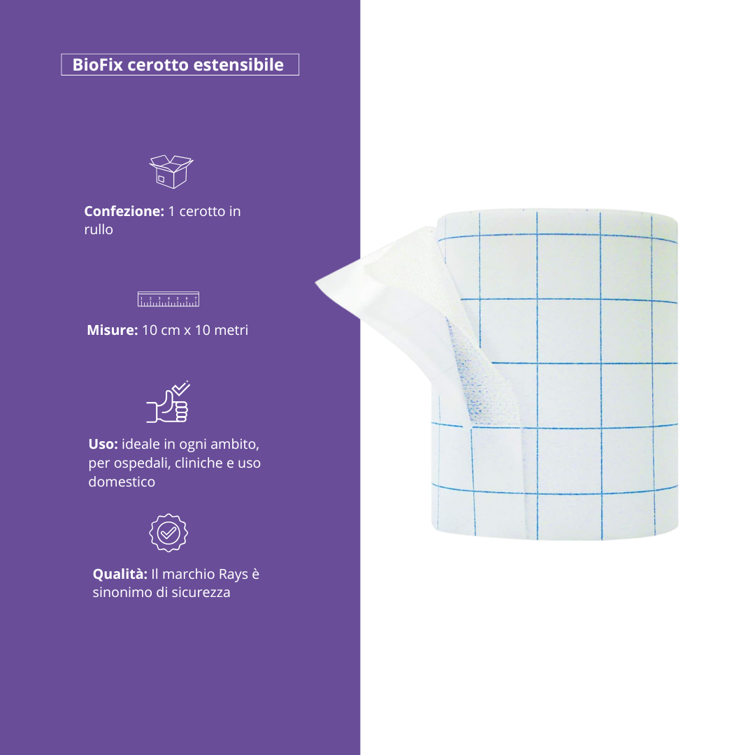 BIOFIX Cerotto in TNT estensibile su Rullo 10cm x 10 mt - Marchio Rays Rays S.p.A.