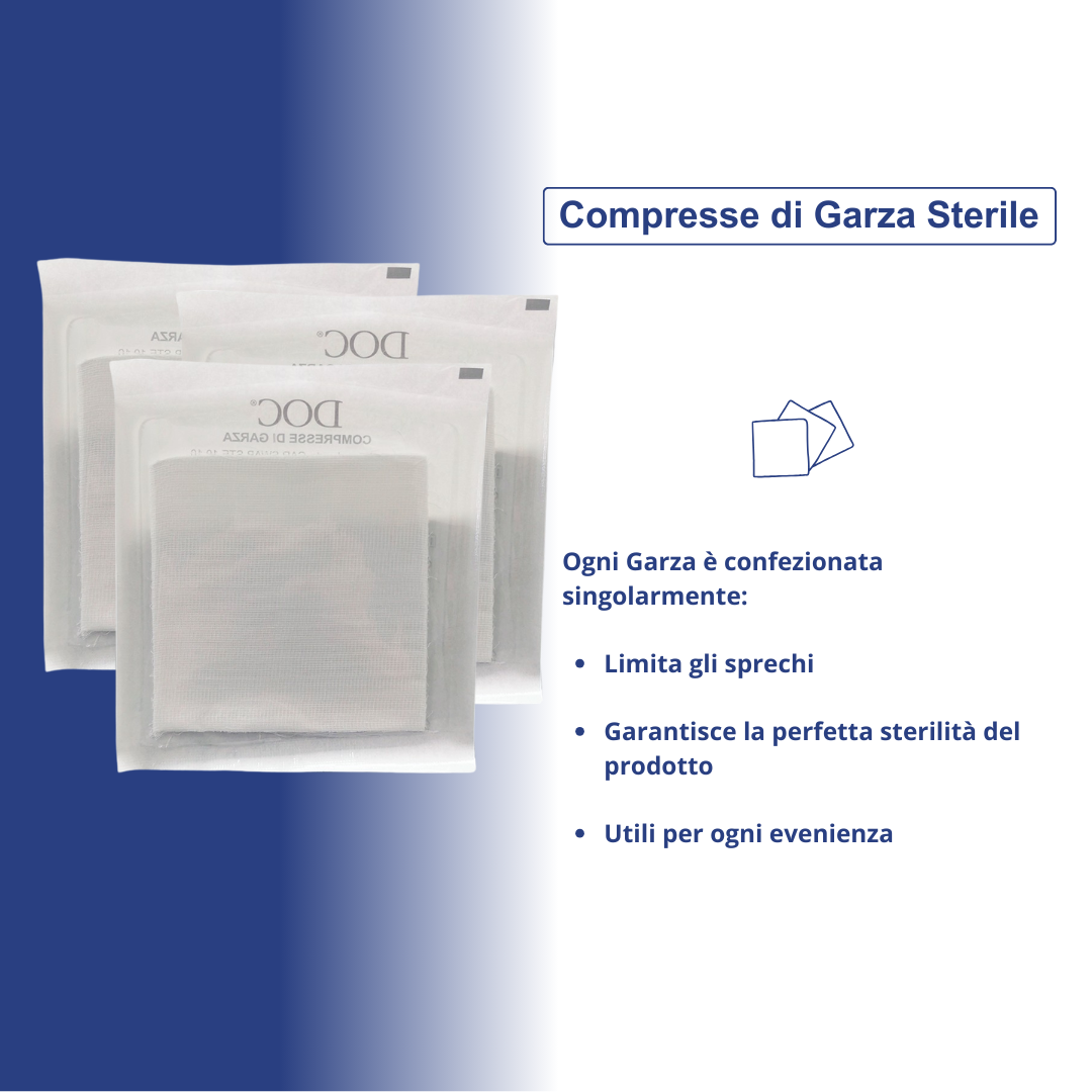 Compresse di Garza Sterile Monouso in puro Cotone, 10 x 10 cm, 25 Strati, 50 pezzi - Marchio Doc Gardening S.r.l.