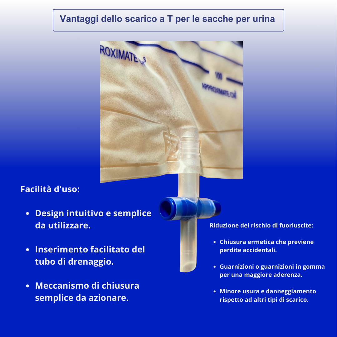 Sacche Urina con Valvola Antireflusso e Scarico a T con Tubo 130 cm, Capienza 2000 ml - Marchio DOC Gardening S.r.l.