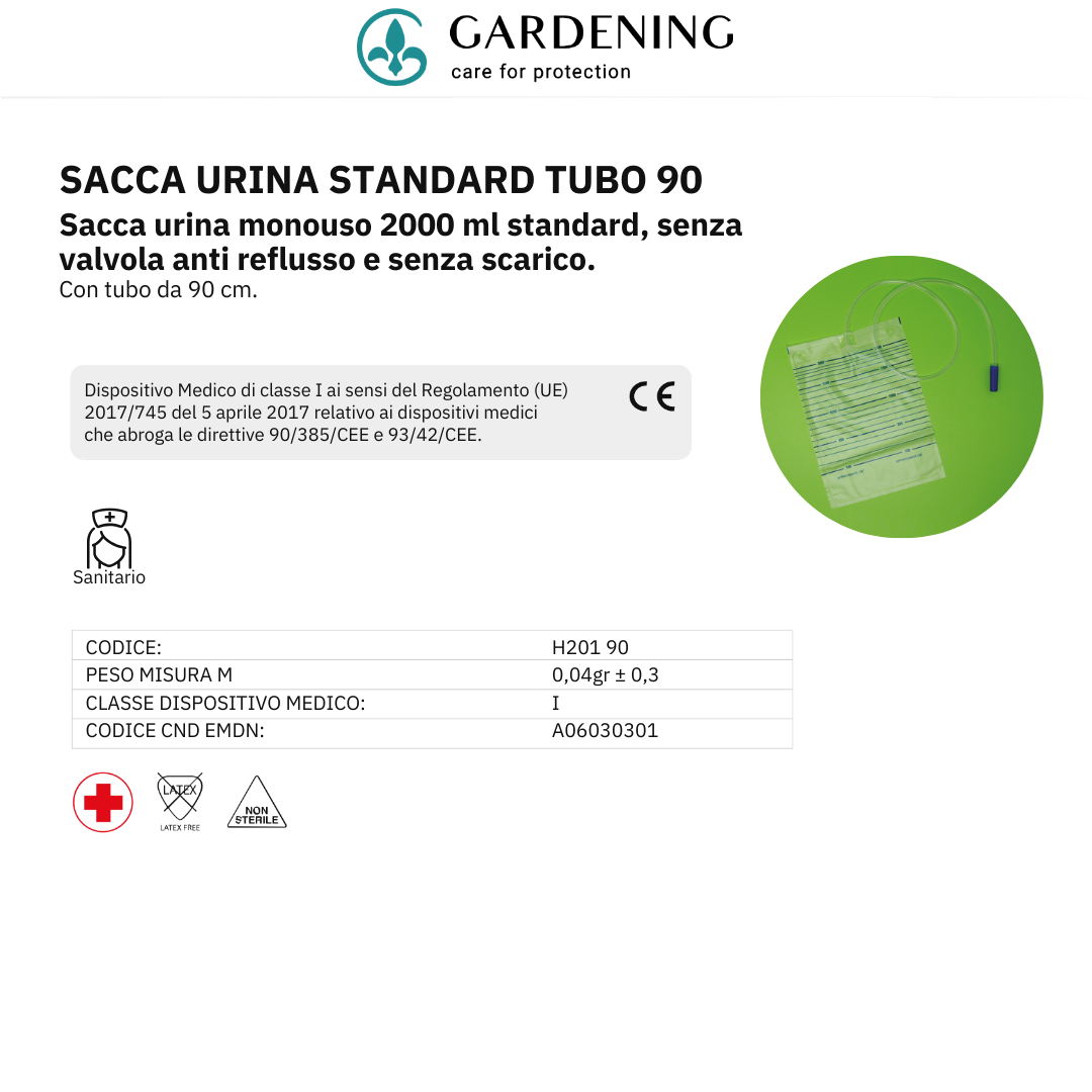 Sacche per Urina Standard 90 cm, Senza Valvola Antireflusso e Senza Scarico, Capienza 2000 ml - Marchio DOC Gardening S.r.l.