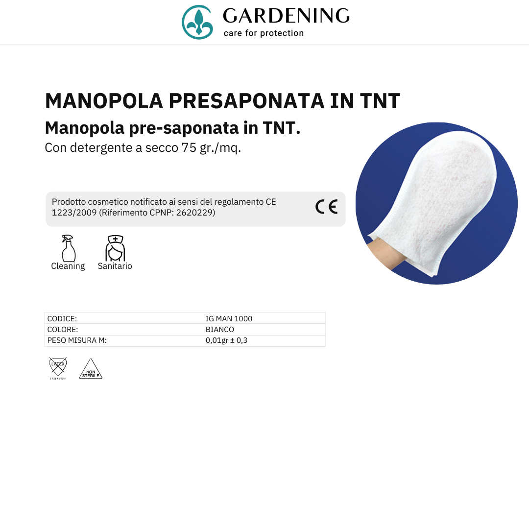 Manopola Presaponata Monouso in TNT, Pulizia Rapida e Sicura Senza Risciacquo