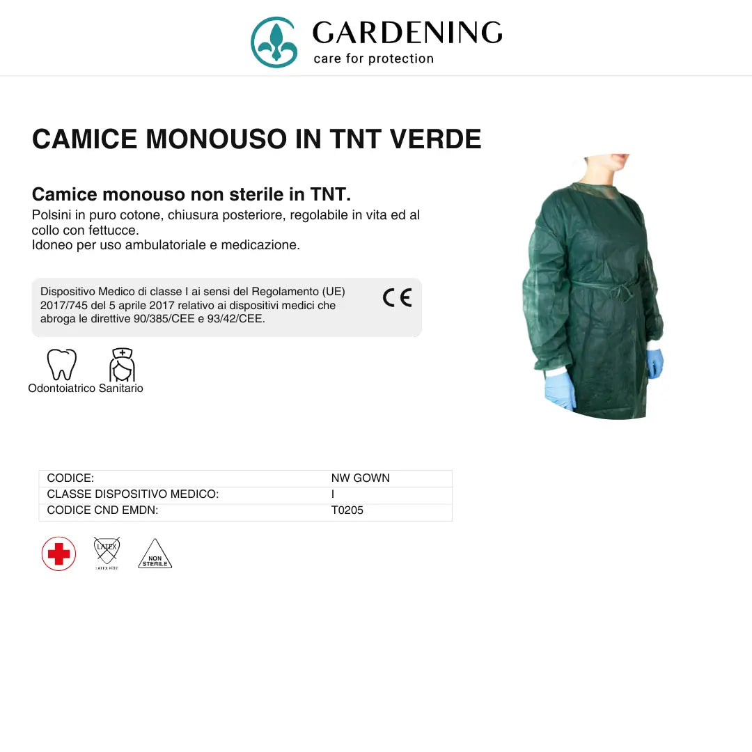 Camice Monouso in TNT Verde – Idrorepellente, Traspirante e Resistente Gardening S.r.l.