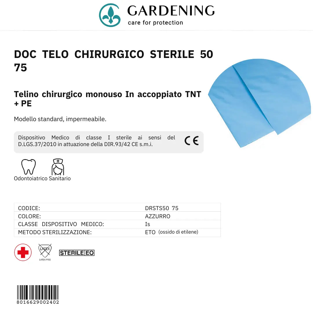 Teli Sterili Chirurgici impermeabile in accoppiato TNT + PE misura 50x75 Gardening S.r.l.