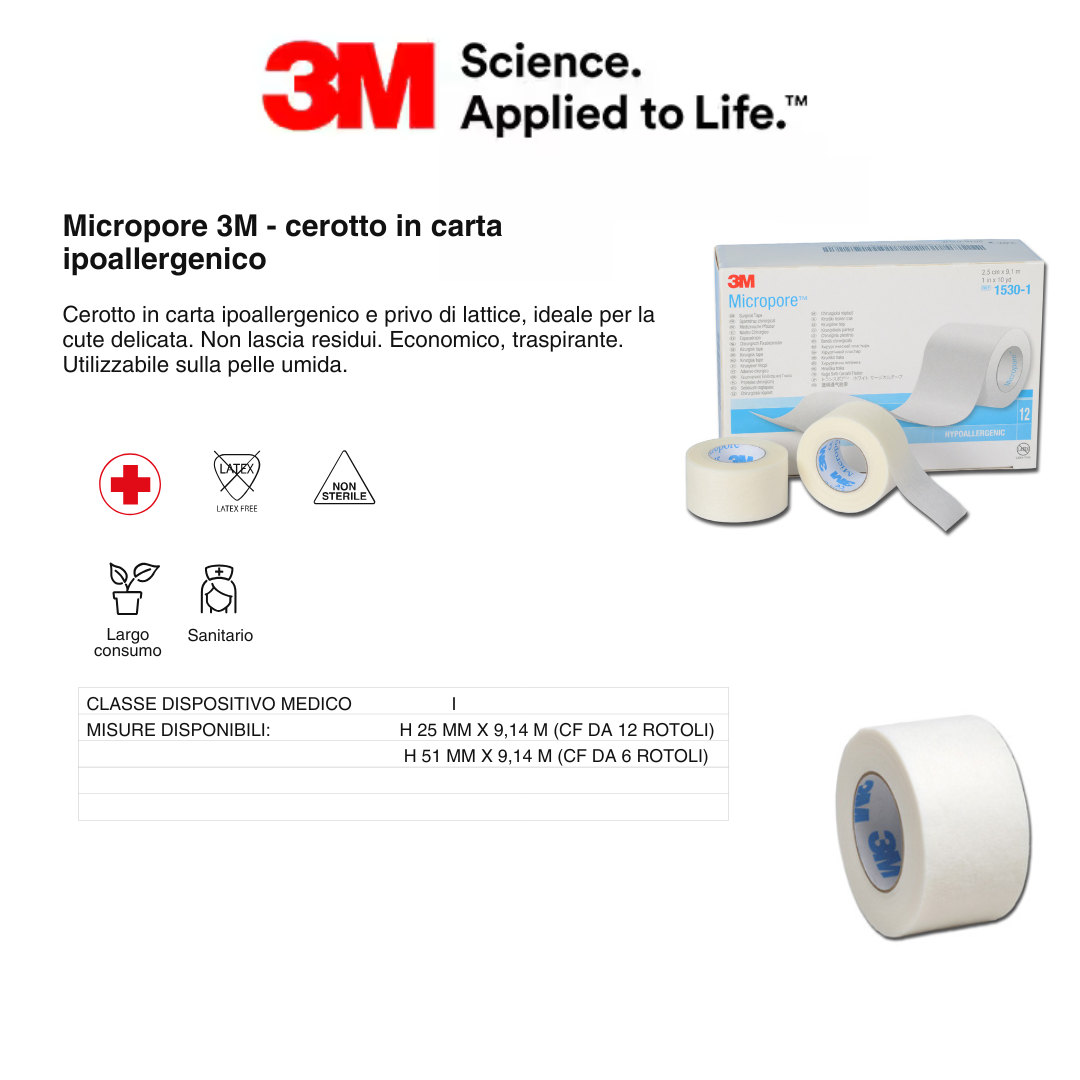 Cerotto Micropore™ 3M – Ipoallergenico, Traspirante e Delicato sulla Pelle