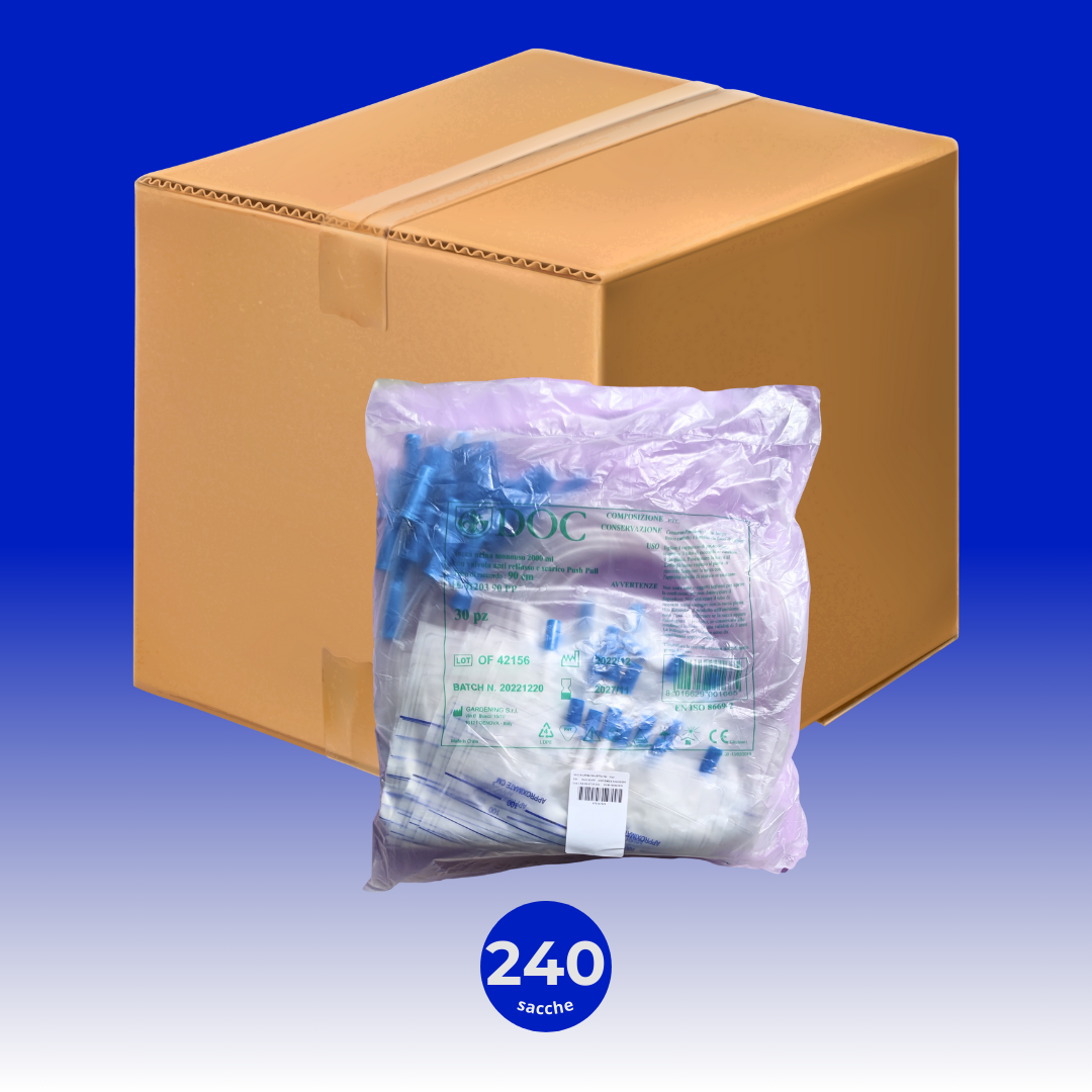 Sacche per Urina Standard 130 cm, Senza Valvola Antireflusso e Senza Scarico, Capienza 2000 ml - Marchio DOC Gardening S.r.l.
