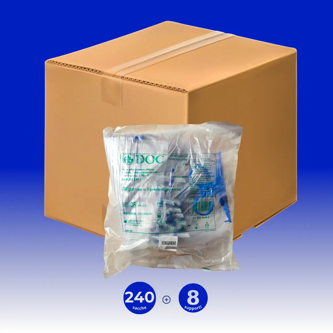 Sacche Urina con Valvola Antireflusso e Scarico a T con Tubo 90 cm, Capienza 2000 ml - Marchio DOC Gardening S.r.l.