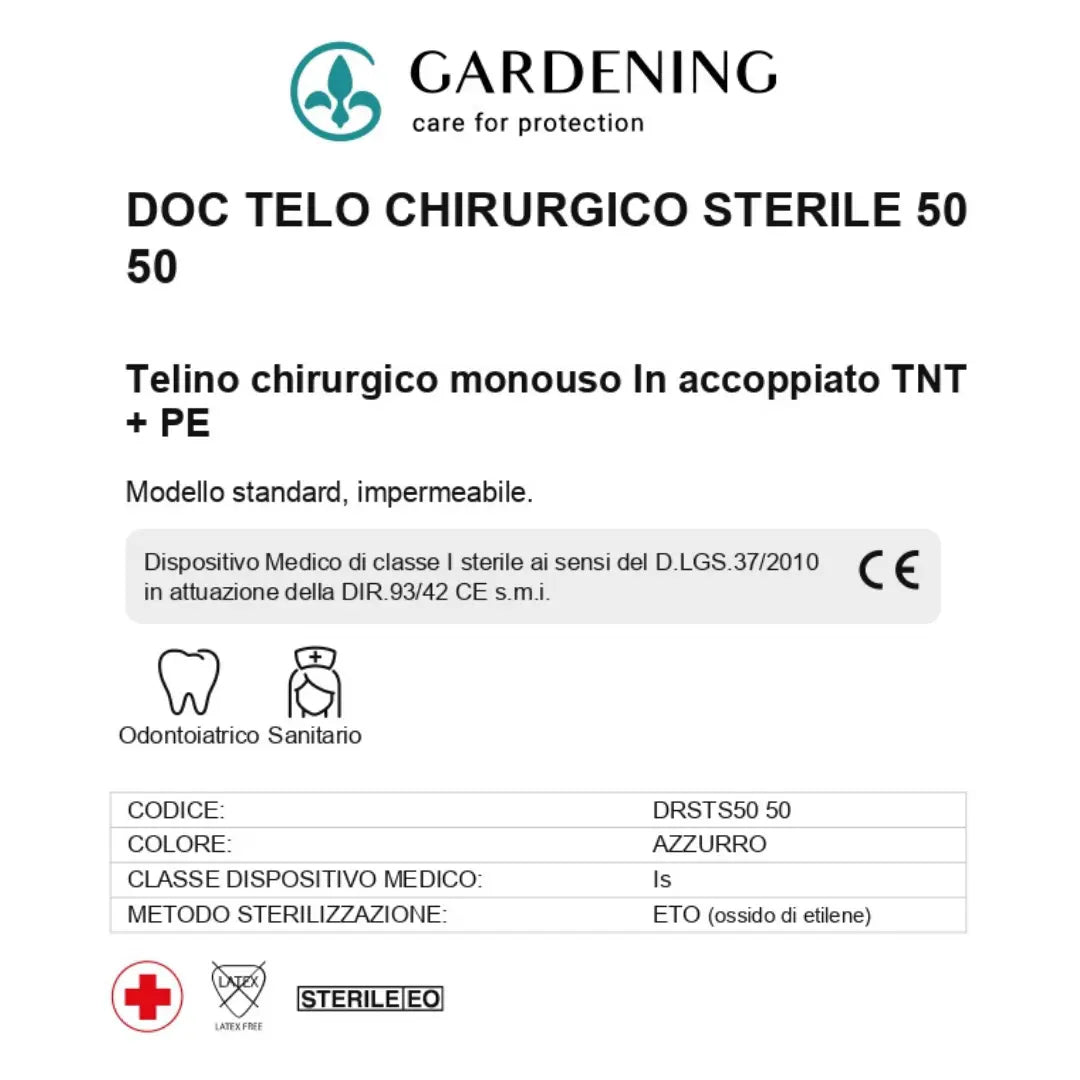 Teli Sterili Chirurgici impermeabile in accoppiato TNT + PE misura 50x50 Gardening S.r.l.
