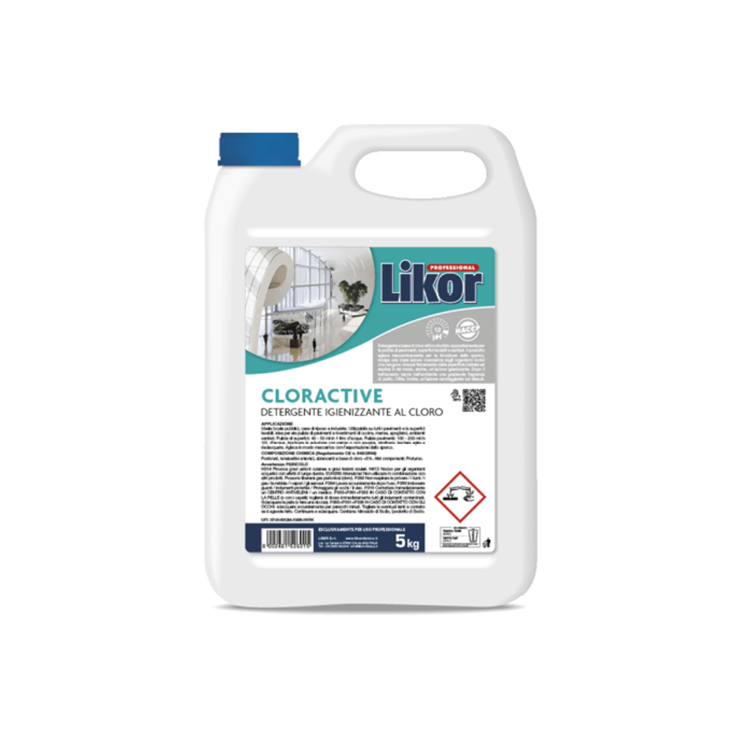 Cloractive Detergente Igienizzante al Cloro Attivo per Pavimenti e Superfici – Azione Candeggiante – 5 Litri LIKOR