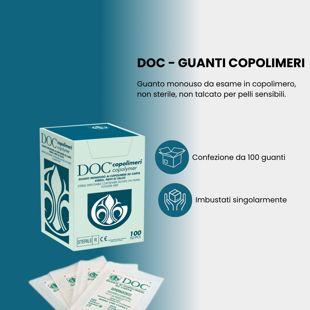 Guanti Monouso Copolimeri su Carta, Sterili, Senza polvere, Confezione da 100 pz - Marchio DOC Gardening S.r.l.