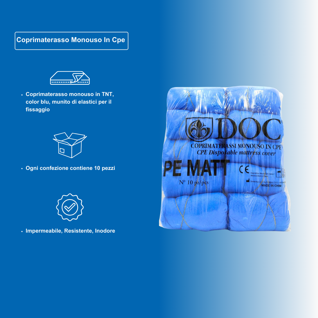 Coprimaterasso Monouso In Cpe Impermeabile, Inodore, Color Blu - Marchio DOC Gardening S.r.l.