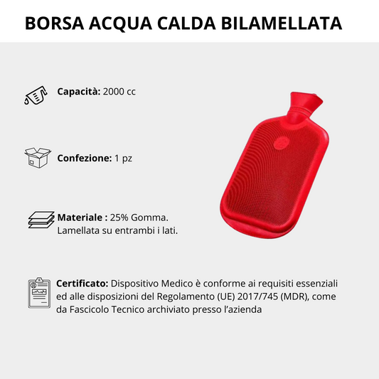 Borsa Acqua Calda 2L Bilamellata Rossa – Comfort, Sollievo e Qualità