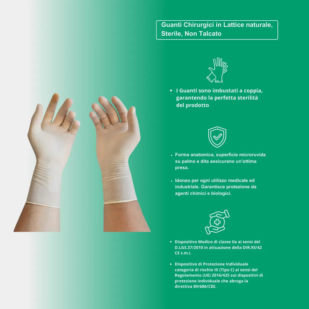 Guanti Chirurgici in Lattice naturale, Sterile, Non Talcato per pelli sensibili, 50 paia - Marchio DOC Gardening S.r.l.