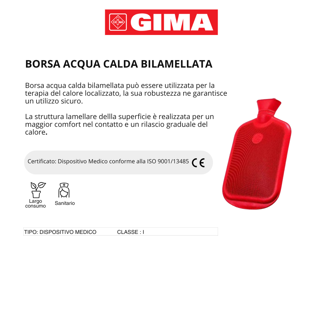 Borsa Acqua Calda 2L Bilamellata Rossa – Comfort, Sollievo e Qualità