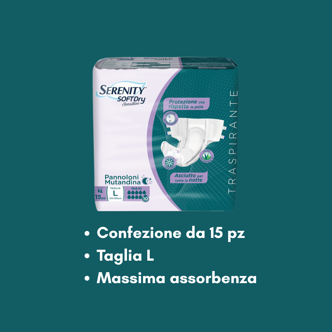 Serenity SoftDry Sensitive Pants Maxi – Taglia L - Protezione Massima per Incontinenza Moderata/Grave