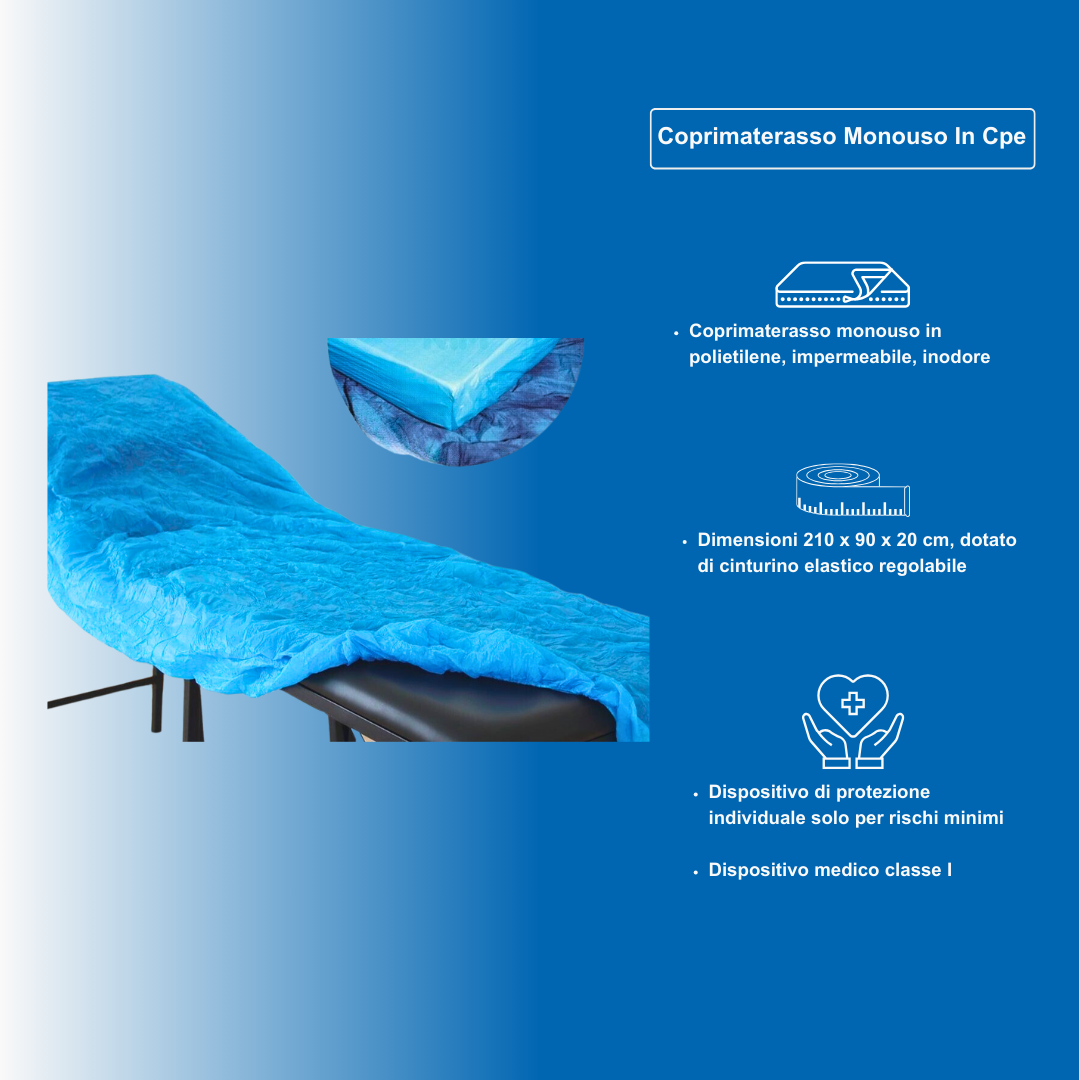 Coprimaterasso Monouso In Cpe Impermeabile, Inodore, Color Blu - Marchio DOC Gardening S.r.l.