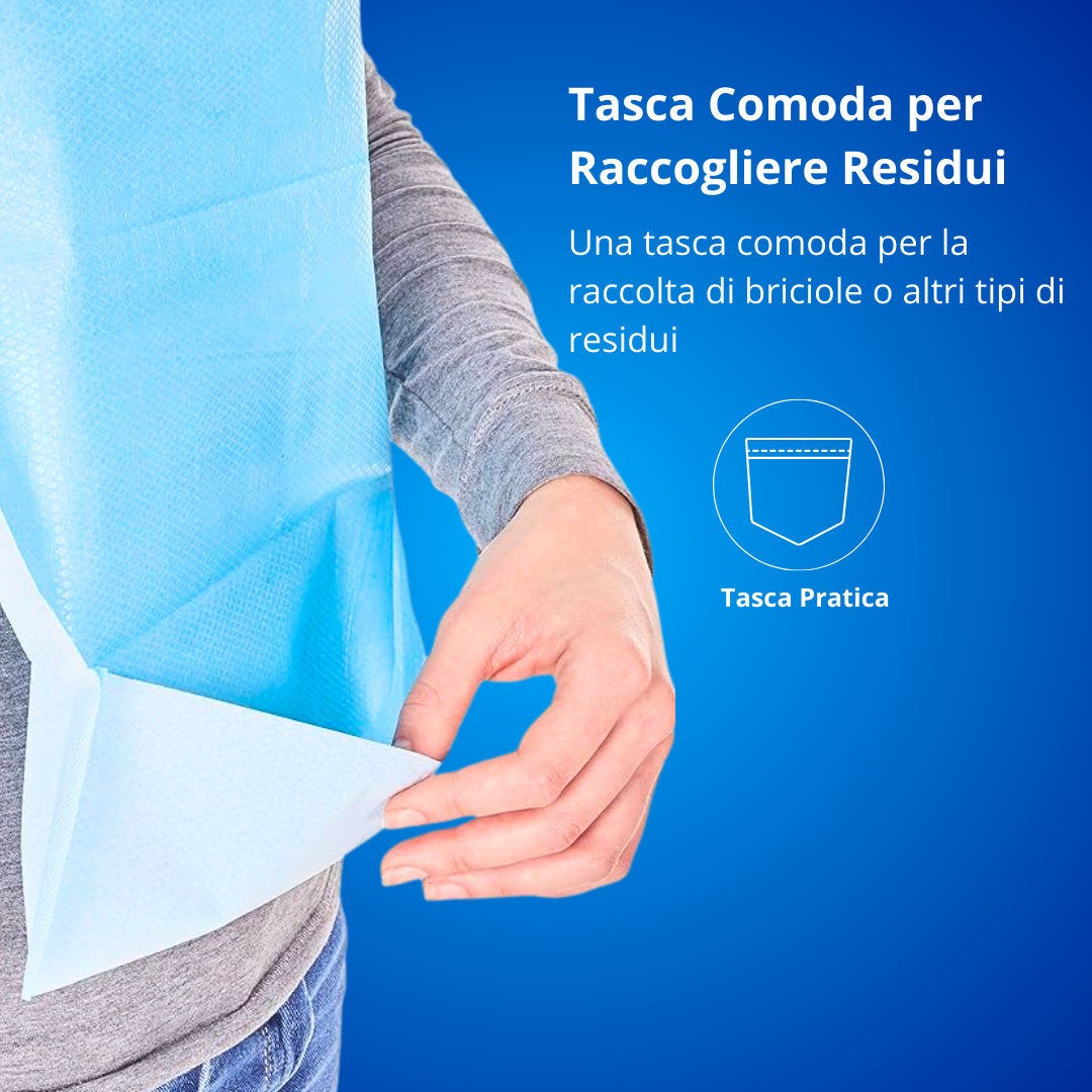 Bavaglio Monouso con Tasca Raccogli Cibo, Doppio Strato, Impermeabile - Marchio DOC Gardening S.r.l.