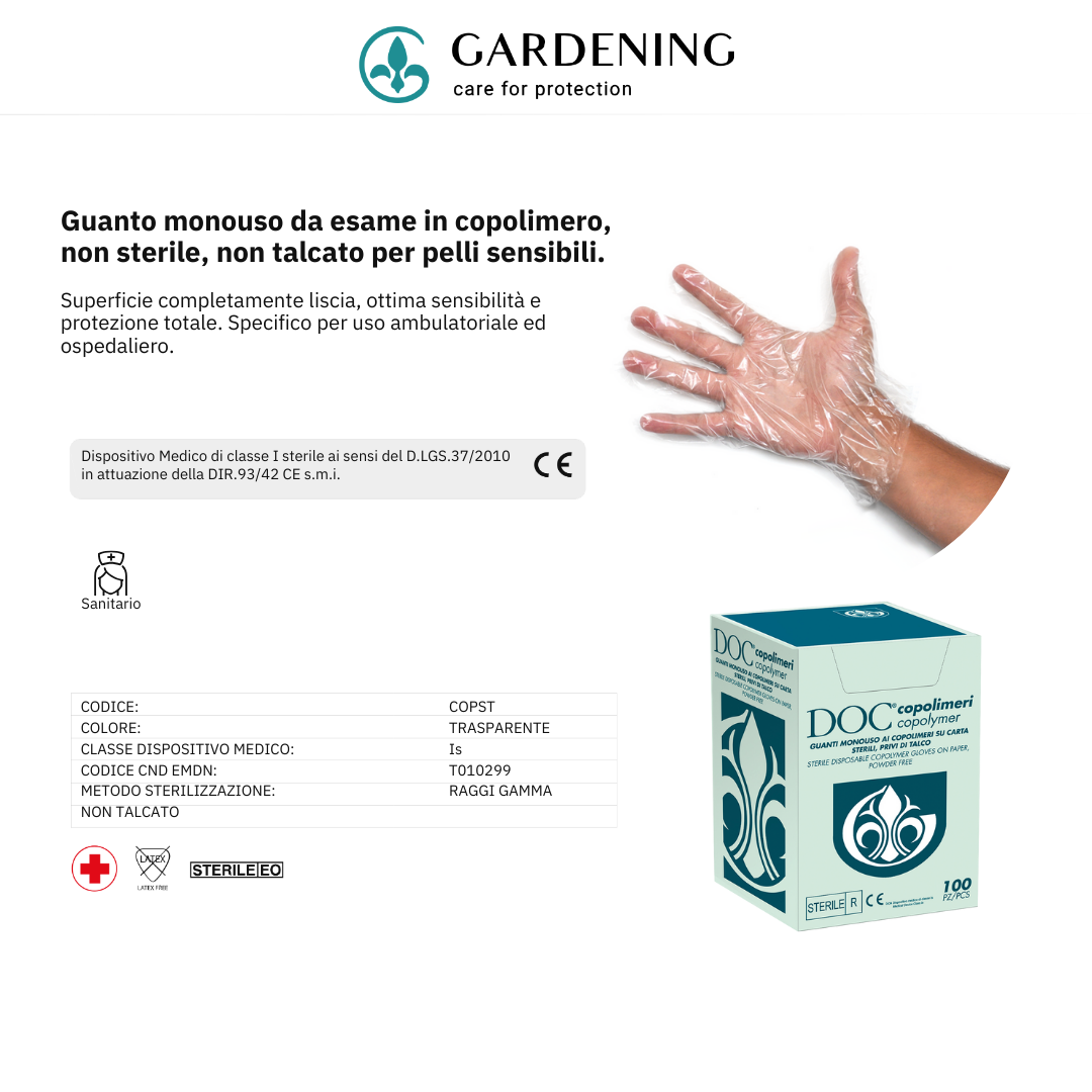 Guanti Monouso Copolimeri su Carta, Sterili, Senza polvere, Confezione da 100 pz - Marchio DOC Gardening S.r.l.