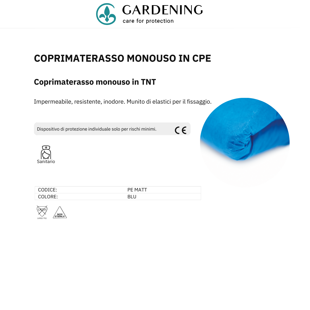 Coprimaterasso Monouso In Cpe Impermeabile, Inodore, Color Blu - Marchio DOC Gardening S.r.l.