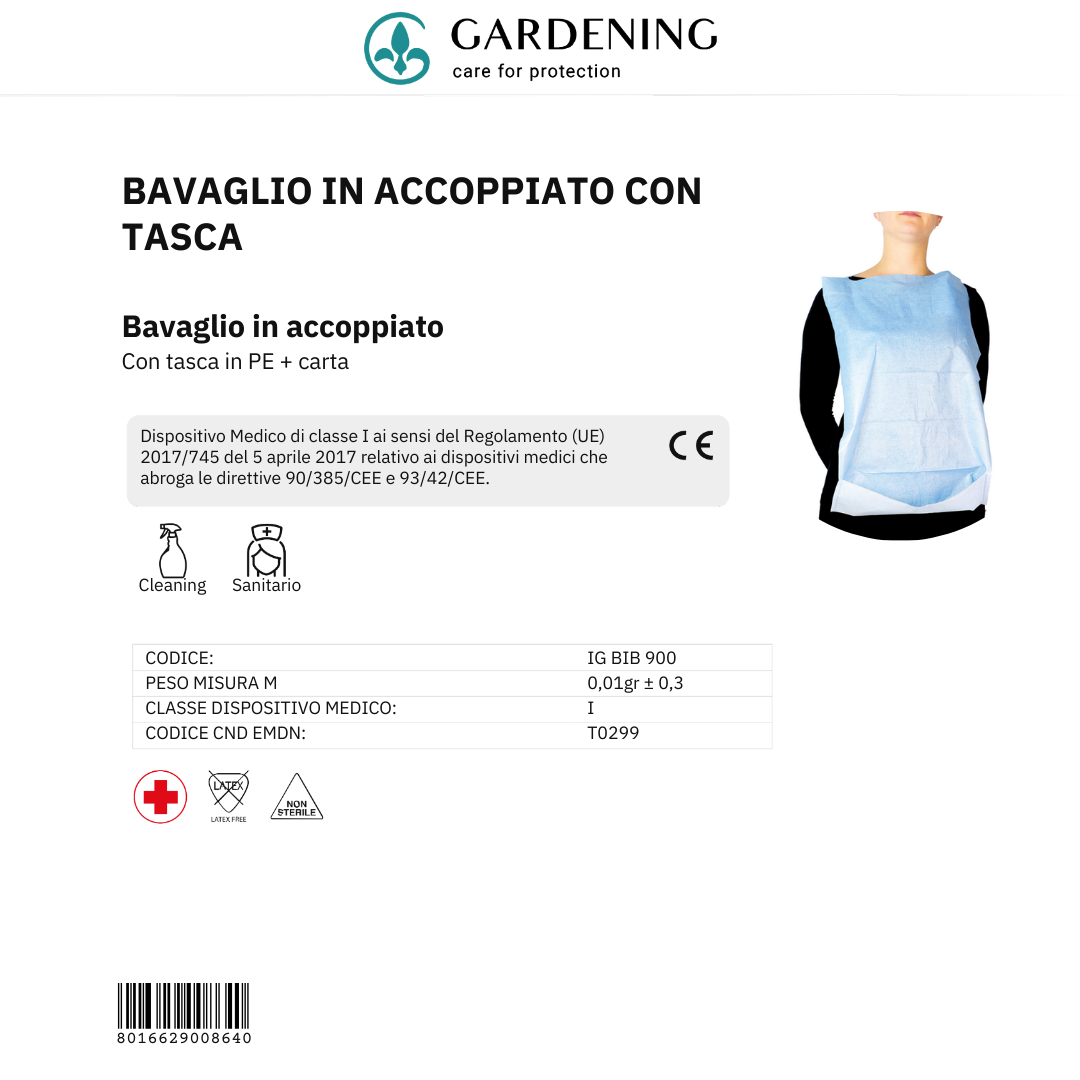 Bavaglio Monouso con Tasca Raccogli Cibo, Doppio Strato, Impermeabile - Marchio DOC Gardening S.r.l.